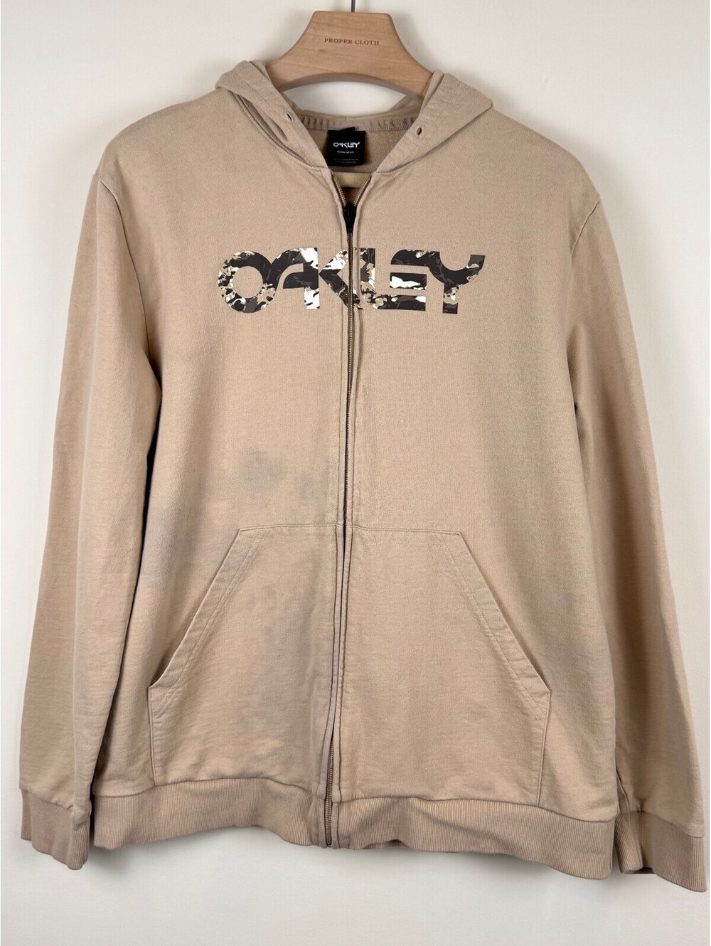 Oakley Teddy Full Zip Hoodie Men’s XL Tan Camo B1B Logo Cotton Sweatshirt